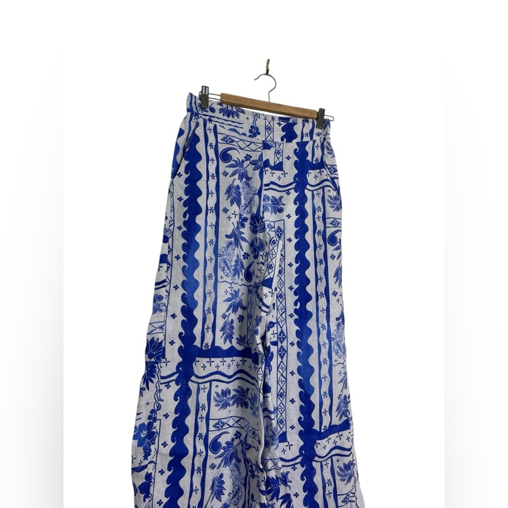 Joie Blue White Floral Wide Leg Linen Pants - Picture 4 of 5